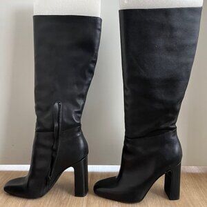 Like-New Steve Madden Black Leather High-Heel Knee Boots